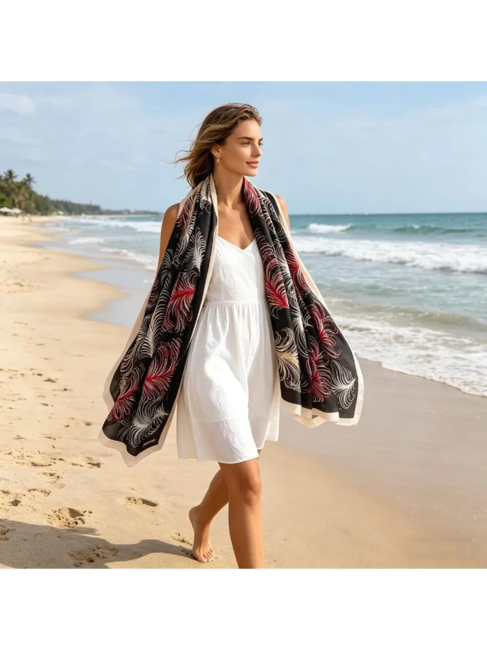 Silk Feel Long Square Scarf Shawl Wrap | Lightweight Fashion Accessory, Sun